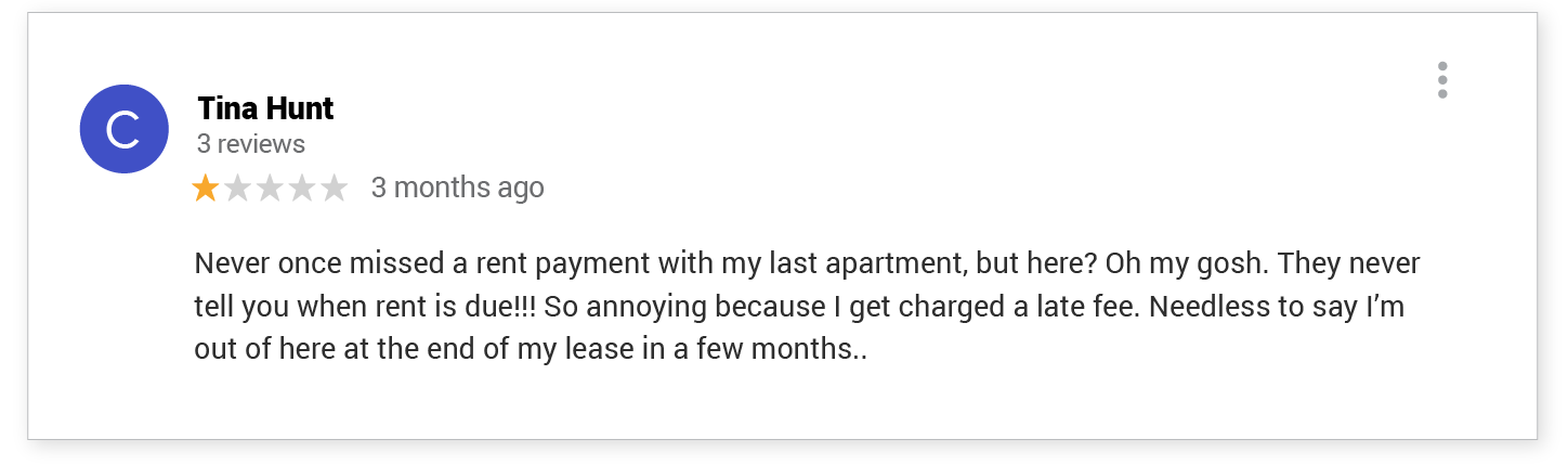 Negative Review - Property Manager Charging a Late Fee for Unintentional Missed Rent Payment