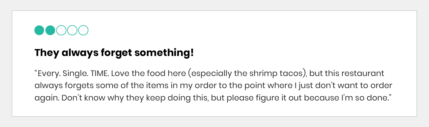 Negative Review - Restaurant Messing Up a Food Order