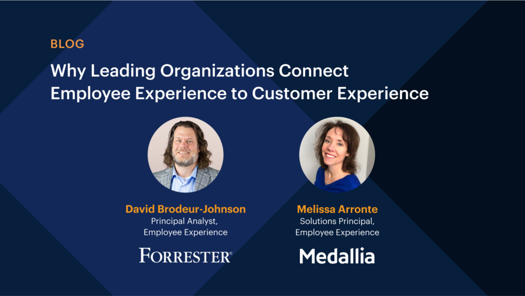 The headshots of Forrester’s David Brodeur-Johnson and Medallia’s Melissa Arronte